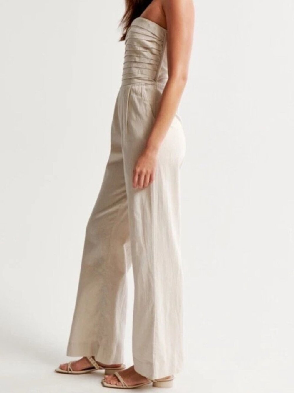 Abercrombie & Fitch Emerson Linen Blend Strapless Jumpsuit Large 8687 - Picture 2 of 11